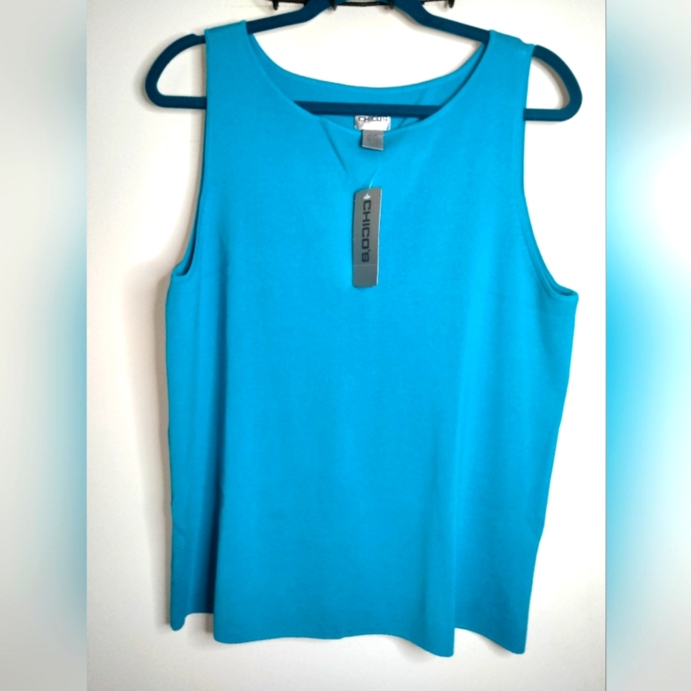 Chico's (Sz 3/XL/16) Blue Silk Blend NonWrinkle Sleeveless StretchTank (NEW-NWT)